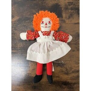Vintage Raggedy Ann Plush Doll 12” Orange Hair Stuffed Toy